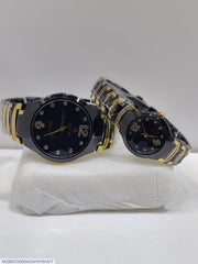 Couple’s Black & Gold Chain Watches – Elegant Quartz Analog Set